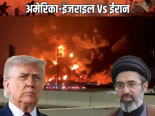 अमेरिका और ईरान के बीच चल रही शांति वार्ता को दर्शाता दृश्य, दोनों देशों के झंडे और कूटनीतिक बैठक का माहौल।